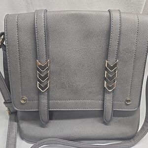 ALYSSA Flap over Crossbody Bag Charcoal Gray Faux Leather Silver Hardware